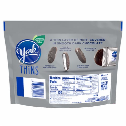YORK THiNS Dark Chocolate Peppermint Patties Candy Share Pack Perspective: left