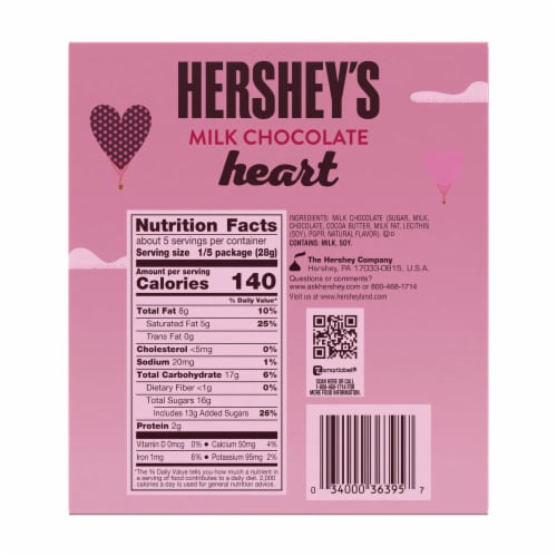 HERSHEY'S Milk Chocolate Heart Valentine Candy Gift Box Perspective: left