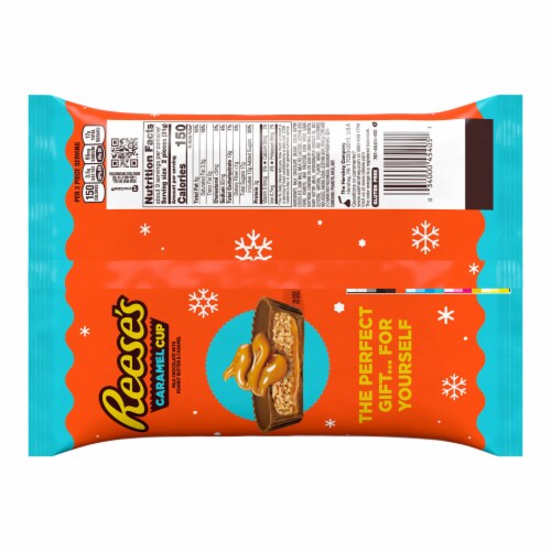 REESE'S Caramel Milk Chocolate Snack Size Peanut Butter Cups Christmas Candy Bag Perspective: left