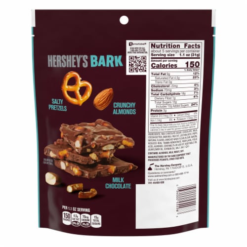 HERSHEY'S Milk Chocolate Candy Almonds and Salted Pretzels Bark Bag Perspective: left