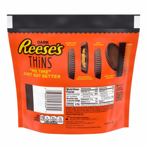 Reese's Dark Chocolate Peanut Butter Cups Thins Share Pack Candy Perspective: left