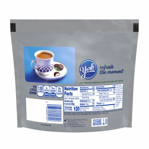 YORK Minis Unwrapped Dark Chocolate Peppermint Patties Candy Bag Perspective: left