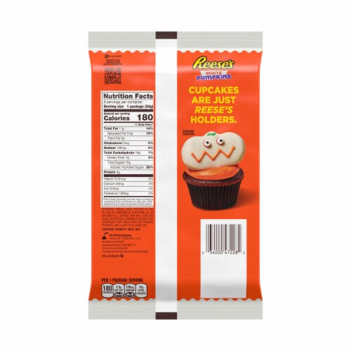REESE'S White Creme Peanut Butter Cup Pumpkins Halloween Candy Packs Perspective: left