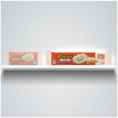 REESE'S White Creme Peanut Butter Pumpkins Candy Halloween King Size Pack Perspective: left