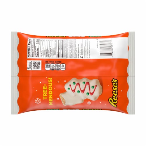 REESE'S White Creme Snack Size Peanut Butter Trees Christmas Candy Bag Perspective: left