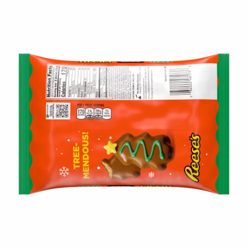 REESE'S Milk Chocolate Snack Size Peanut Butter Trees Christmas Candy Bag Perspective: left