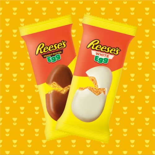 REESE'S Assorted Milk Chocolate White Creme Peanut Butter Eggs Easter Candy Bag Perspective: left