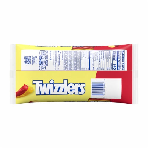 TWIZZLERS Filled Twists Cherry Kick and Citrus Punch Licorice Style Chewy Candy Bag Perspective: left