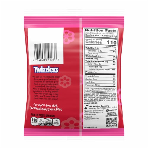 TWIZZLERS Bites Cherry Flavored Licorice Style Chewy Candy Bag Perspective: left