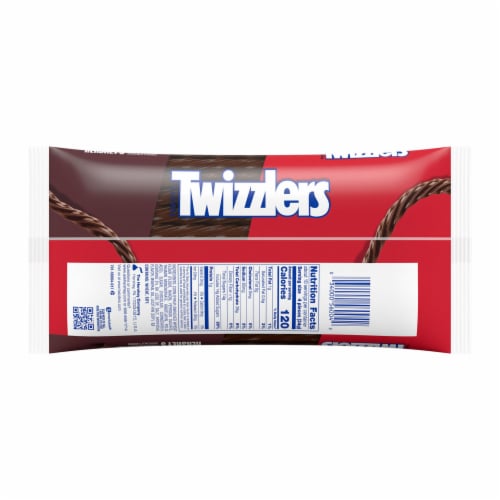 TWIZZLERS Twists HERSHEY'S Chocolate Flavored Licorice Style Chewy Candy Bag Perspective: left