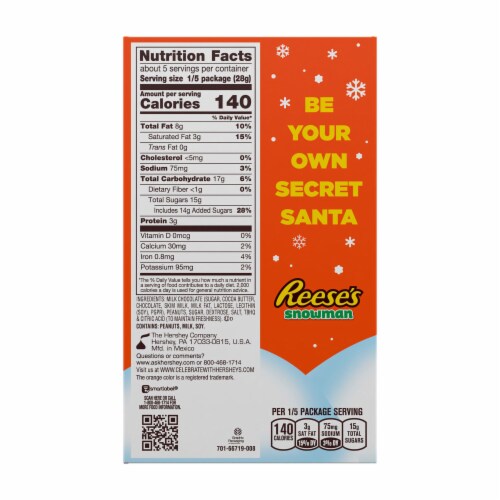 REESE'S Milk Chocolate Peanut Butter Snowman Christmas Candy Box Perspective: left