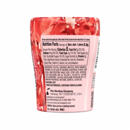 ICE BREAKERS Ice Cubes Fruit Punch Flavored Sugar Free Chewing Gum Bottle Perspective: left