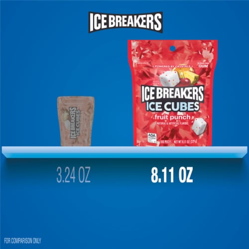 ICE BREAKERS Ice Cubes Fruit Punch Sugar Free Chewing Gum Pouch Perspective: left