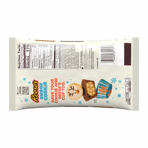 REESE'S Miniatures Sugar Cookie Milk Chocolate Peanut Butter Cups Christmas Candy Bag Perspective: left