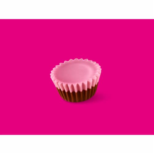 REESE'S Miniatures Blossom Top Milk Chocolate Peanut Butter Pink Colored Creme Valentine Candy Perspective: left