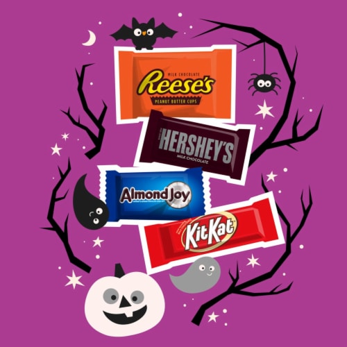 HERSHEY'S REESE'S ALMOND JOY and KIT KAT® Assorted Chocolate Halloween Candy Snack Size Bag Perspective: left