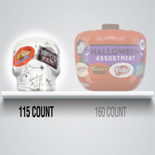 Hershey Miniatures Halloween Candy Assortment in Skull Candy Bowl Perspective: left