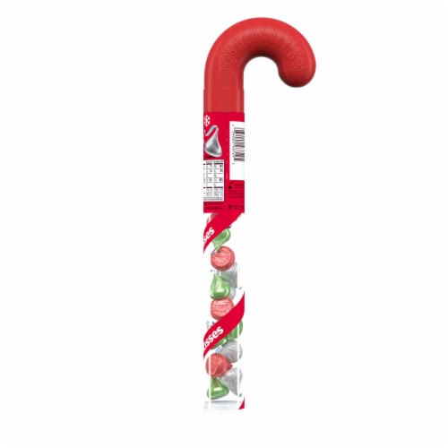 HERSHEY'S KISSES Milk Chocolate Candy Christmas Filled Plastic Cane, 1