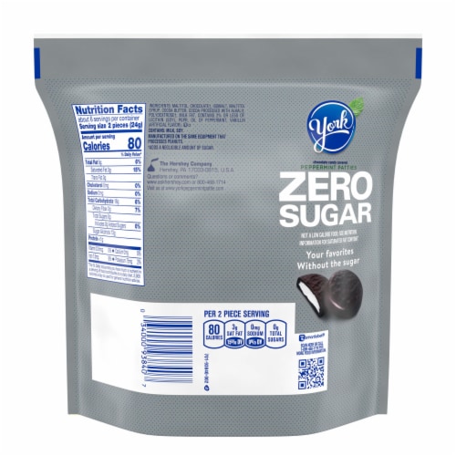 YORK Zero Sugar Chocolate Peppermint Patties Candy Bag Perspective: left