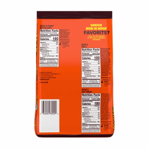 REESE'S Assorted Chocolate and Peanut Butter Snack Size Candy Party Bag Perspective: left