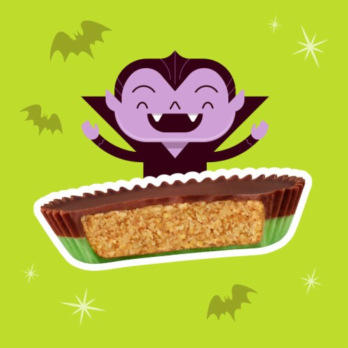 REESE'S Franken-Cup Milk Chocolate Peanut Butter with Green Creme Cups Candy Halloween Bag Perspective: left