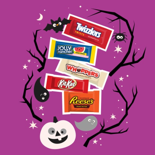 Hershey Miniatures Chocolate and Fruit Flavored Assortment Candy Halloween Variety Bag Perspective: left