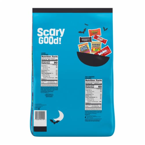 Hershey Assorted Milk Chocolate and Fruit Flavors Bite Size Halloween Candy Bulk Variety Bag Perspective: left