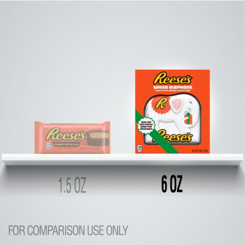 Reese's White Elephant Peanut Butter Enrobed in White Creme Perspective: left