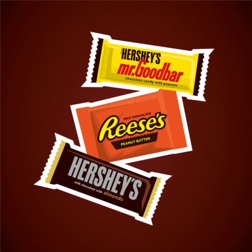 HERSHEY'S and REESE'S Assorted Chocolate Flavored Snack Size Halloween Candy Party Pack Perspective: left