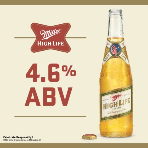 Miller High Life American Lager Beer Single Bottle Perspective: left