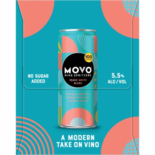 Movo Wine Spritzer Peach White Blend Wisconsin Wine Cans Perspective: left