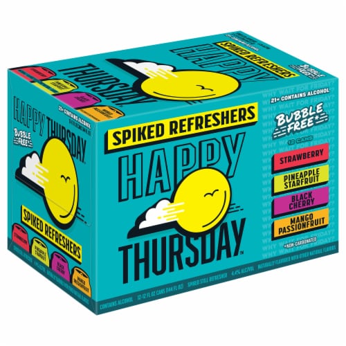Happy Thursday Bubble Free Assorted Spiked Refreshers Perspective: left