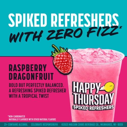 Happy Thursday Spiked Refreshers Raspberry Dragonfruit Perspective: left