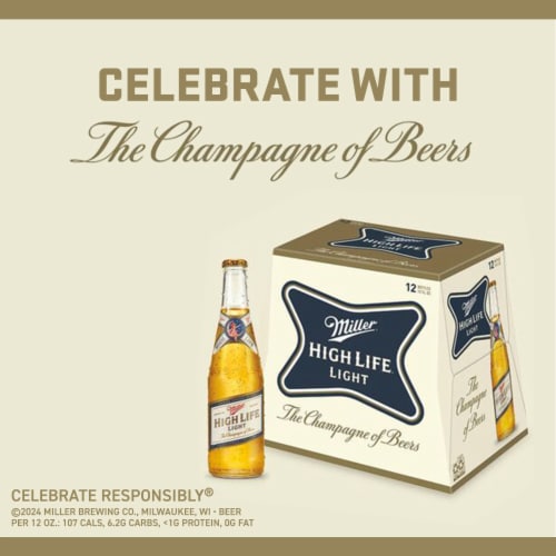 Miller High Life Light American Lager Beer Perspective: left