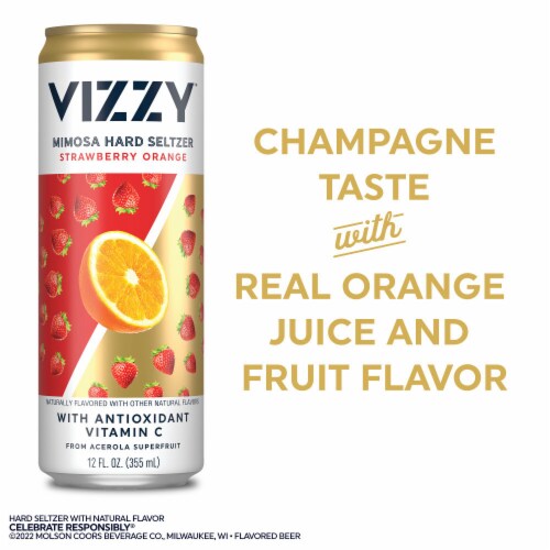 Vizzy Mimosa Strawberry Orange Hard Seltzer Perspective: left