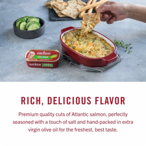 King Oscar Skinless & Boneless Premium Salmon in Olive Oil with Lemon Perspective: left