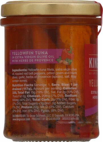 King Oscar® Yellowfin Tuna in Extra Virgin Olive Oil with Herbs de Provence Perspective: left