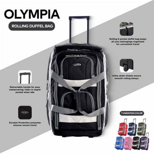Olympia 22 In 8 Pocket U Shape Rolling Duffel Bag with Retractable Handle Black 1 Piece Gerbes Super Markets