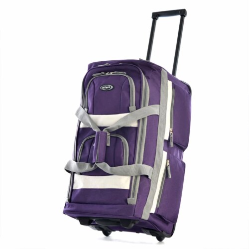 Olympia 29 Inch 8 Pocket U Shape Rolling Duffel Bag with Handle, Dark Lavender Perspective: left