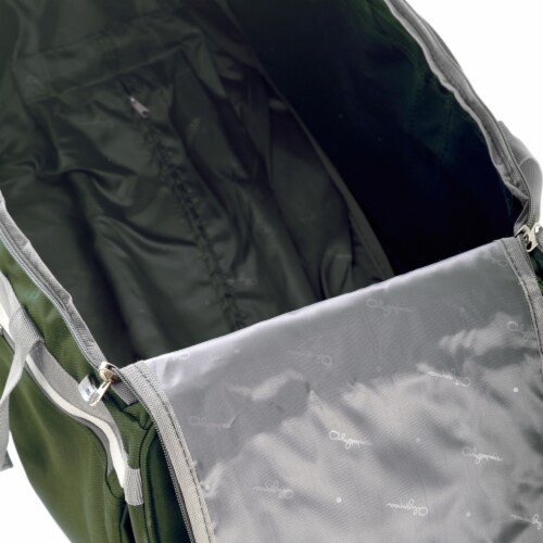 Olympia 22 Inch 8 Pocket Rolling U Shape Duffel Bag w/ Retractable Handle, Green Perspective: left