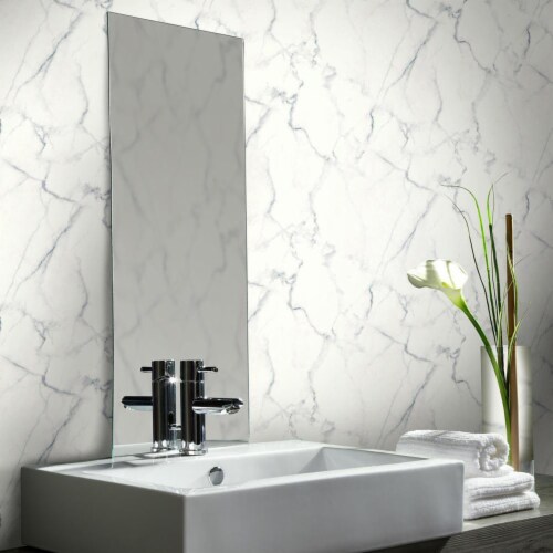 RoomMates Decor Carrara Marble Peel & Stick Wallpaper - Blue & Grey Perspective: left