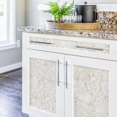 Roommates Decor Modern Batik Tropical Leaf Peel & Stick Wallpaper - Cream Perspective: left