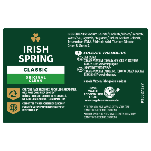 Irish Spring Bar Soap for Men, Original Clean Mens Bar Soap, 12 Pack, 3.7  Oz Soap Bars 