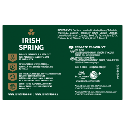 Irish Spring Original Scent Deodorant Bar Soap Perspective: left