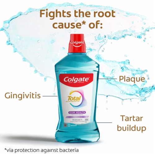 Colgate Total Gum Health Alcohol Free Mouthwash Antibacterial Formula Clean Mint Perspective: left