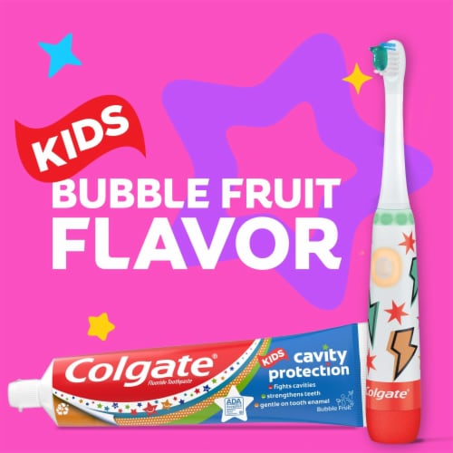 Colgate Cavity Protection Toothpaste for Kids with Fluoride in Bubble Fruit Flavor Perspective: left