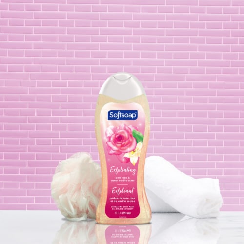 Softsoap Body Pink Rose & Sweet Vanilla Scent Exfoliating Body Wash Perspective: left