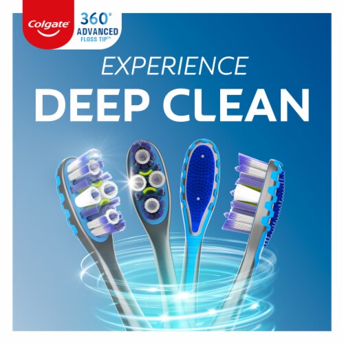 Colgate 360 Advanced Floss Tip Bristles Toothbrushes Medium Perspective: left