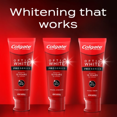 Colgate Optic White Pro Series Whitening Toothpaste with 5% Hydrogen Peroxide Enamel Strength Perspective: left