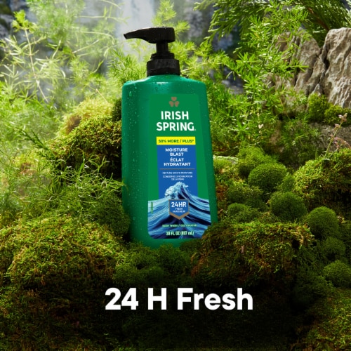Irish Spring Moisture Blast Moisturizing Body Wash for Men Cool Fresh Scent 30 fl oz Pump Bottle Perspective: left